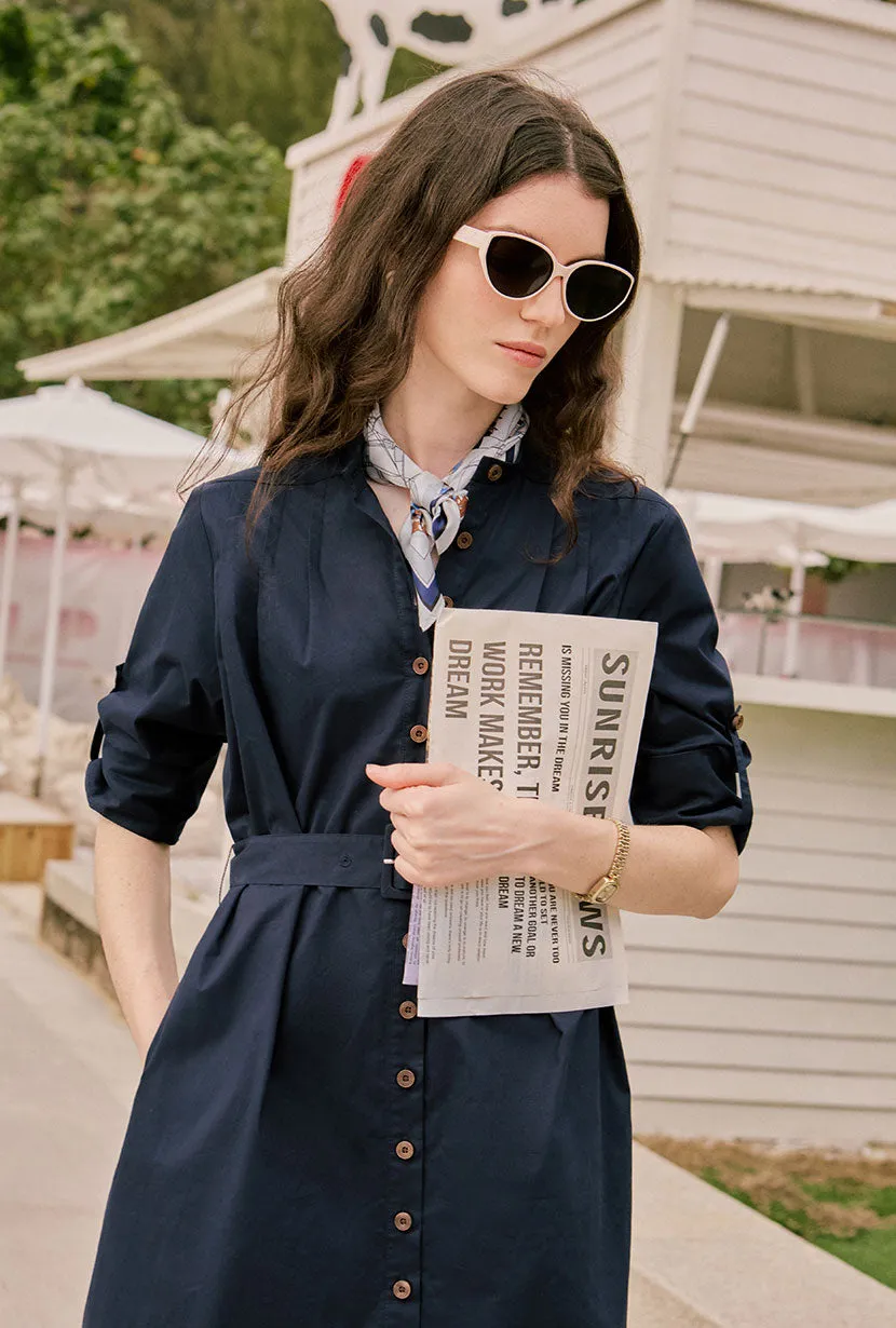 Miles Cotton Midi Dress - Navy Comfortable Design Warm Jacket