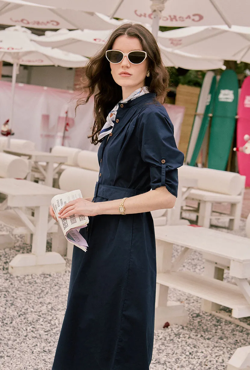Boho Light Miles Cotton Midi Dress - Navy