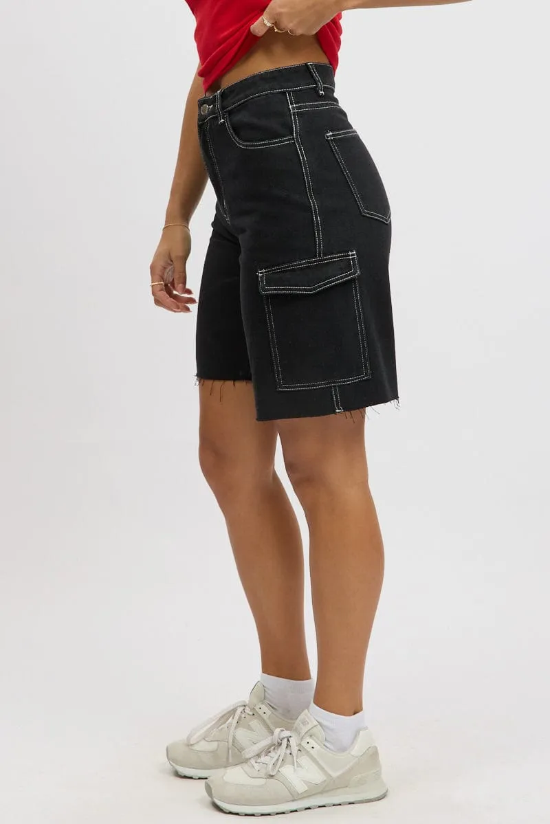 Black Relaxed Shorts anti static coating Metallic accents