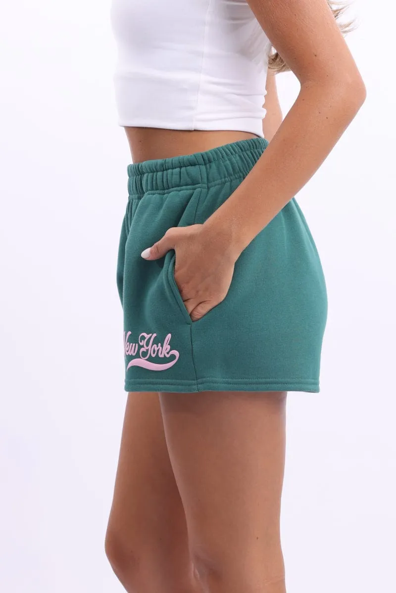 anti - static Low Profile Waistband Green Track Shorts Elasticated