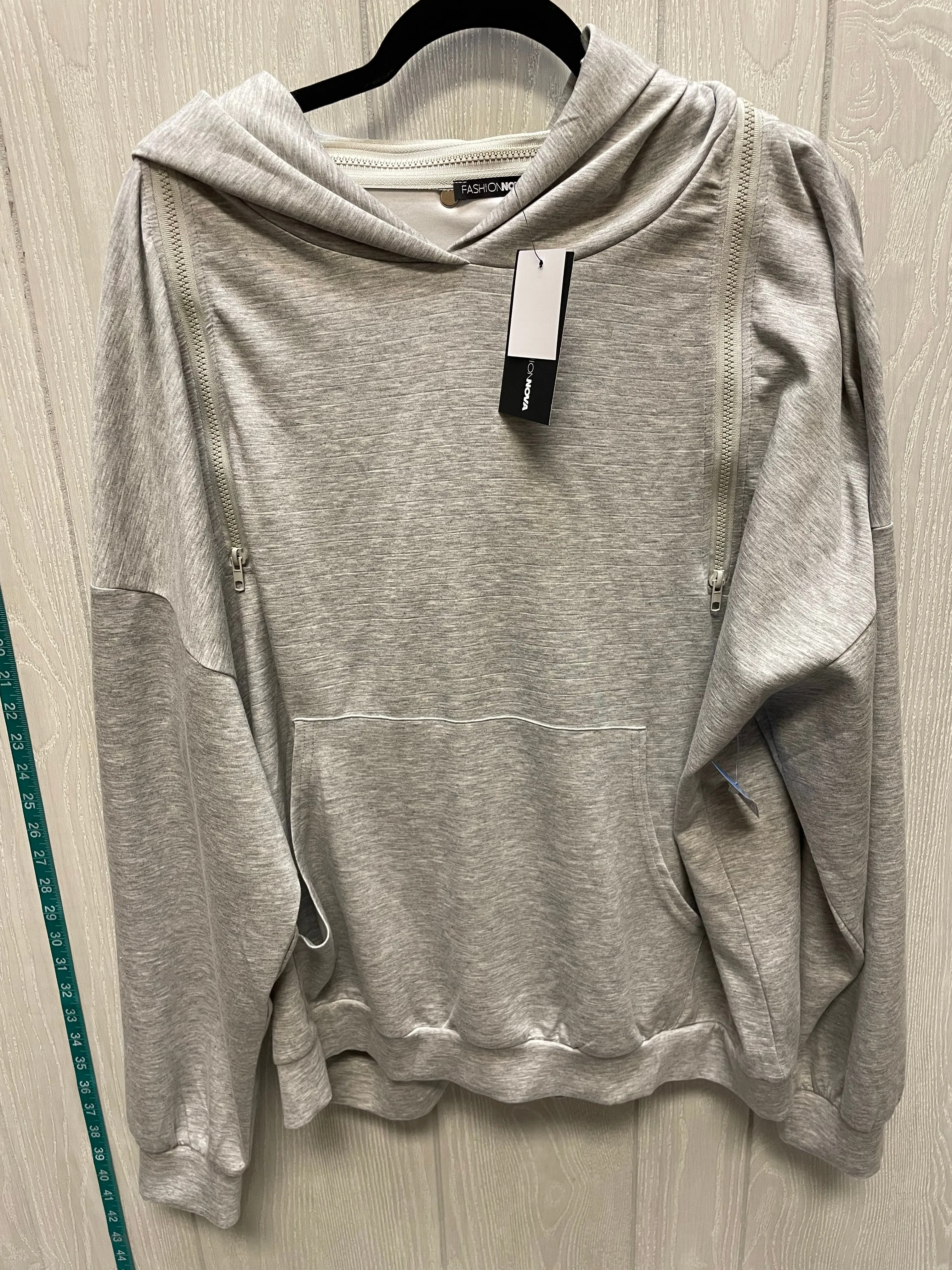 Sweatshirt Hoodie By Fashion Nova In Grey, Size: 2x AdjustableCuffs Peace Glow