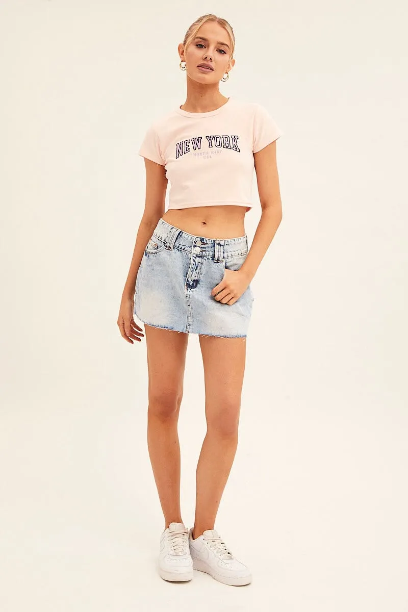 Pink Baby Tee Short Sleeve Crop Round Neck Microfiber texture