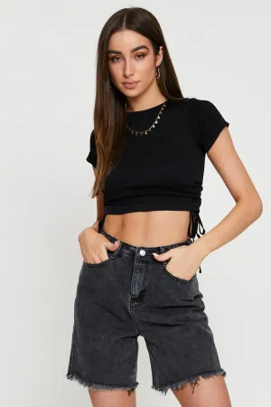 Black T Shirt Short Sleeve Crop Crew Neck Shine Fit NoSlipTrims