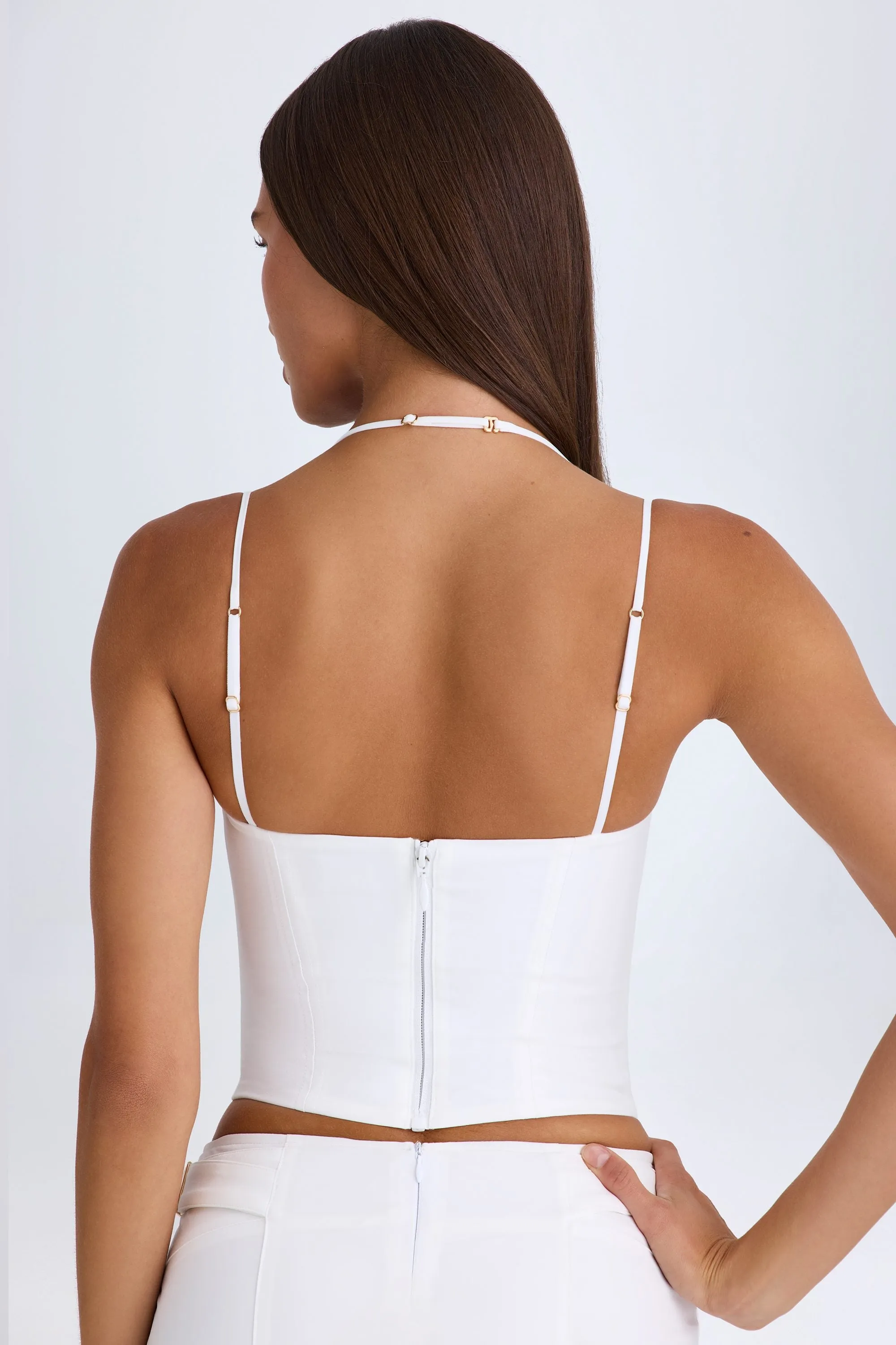 Office Glam Outdoor Gear Halterneck Corset Top in White