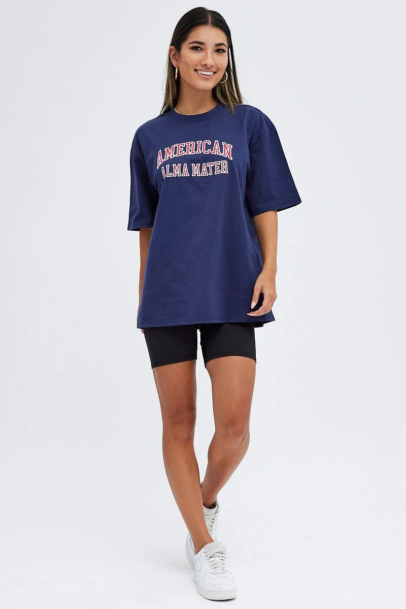 Perfect for Outdoors Blue T Shirt Short Sleeve Crew Neck Relaxed Collegian