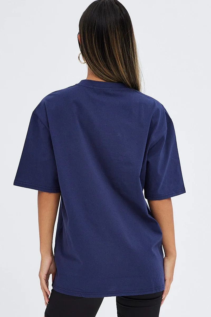 Everyday Comfort Effortless Comfort Wear Blue T Shirt Short Sleeve Crew Neck Relaxed Collegian