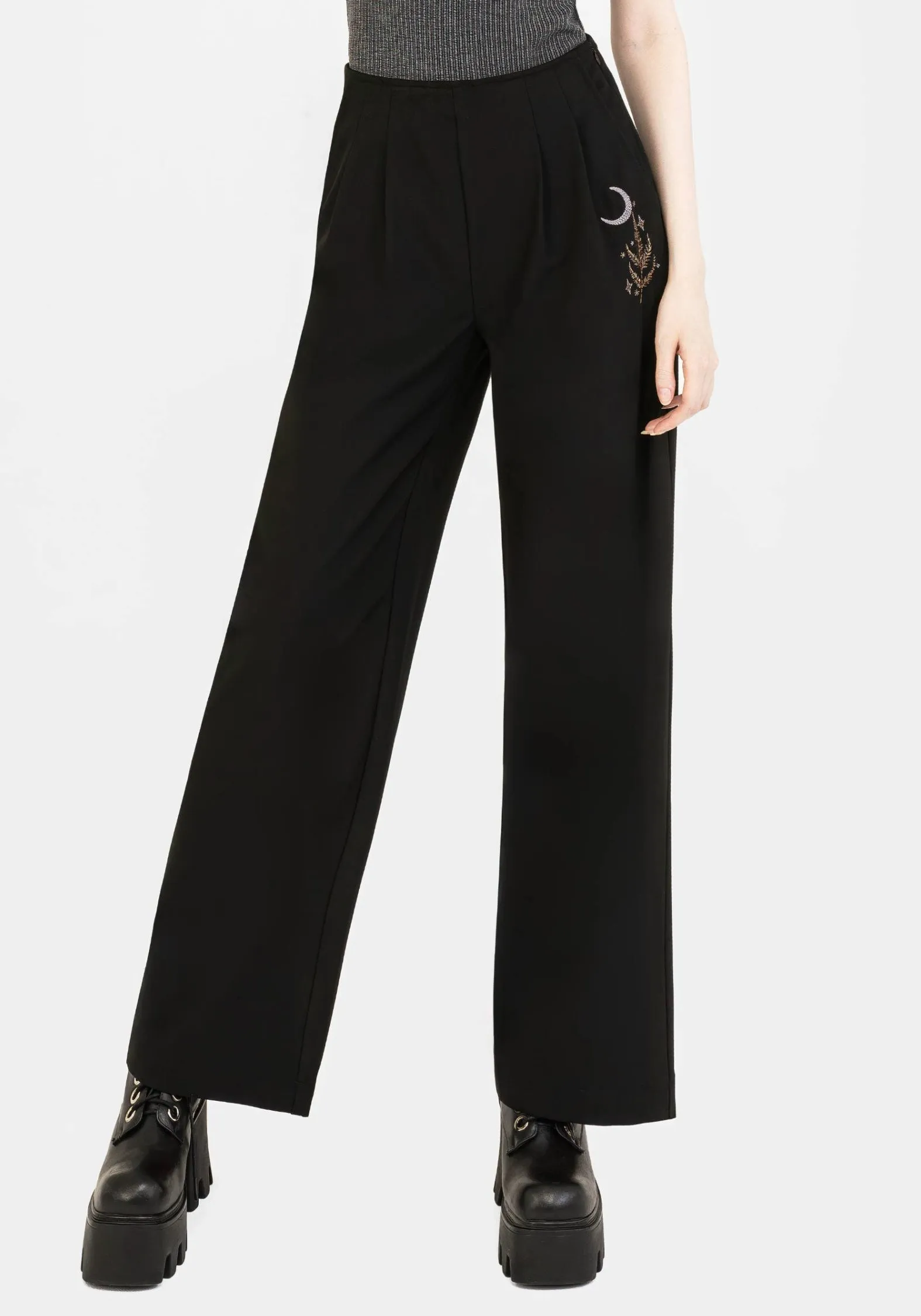 Fashion Stretch Light wash Lucia Firefly Embroidered Pleated Trousers