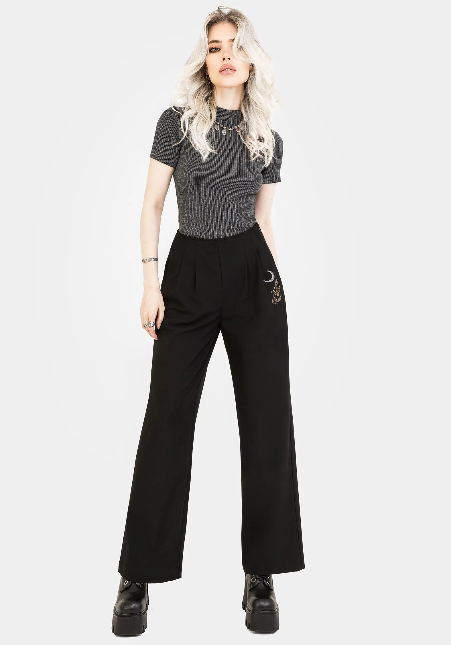 Lucia Firefly Embroidered Pleated Trousers Casual Design