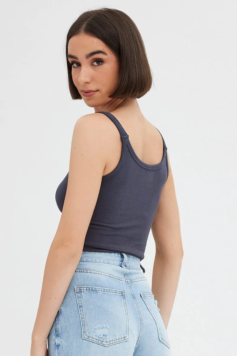 FrictionResistantFabric Grey Singlet Top Round Neck