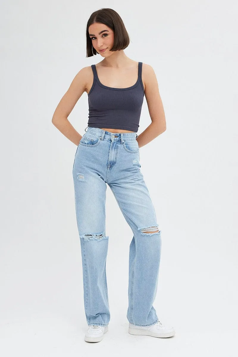 Comfy Wear Grey Singlet Top Round Neck
