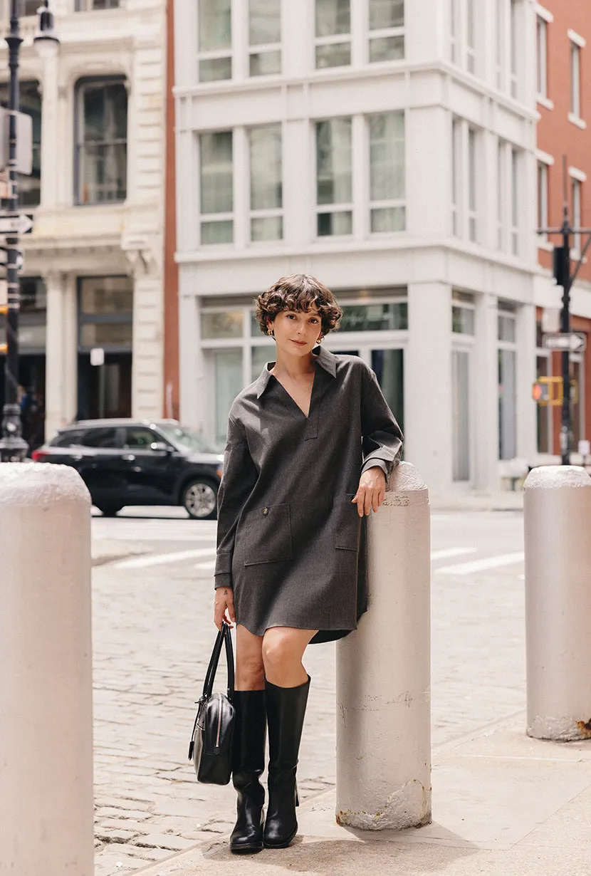Abby Wool Blend Dress - Charcoal MultiPanelDesign WrinkleResistantClothing