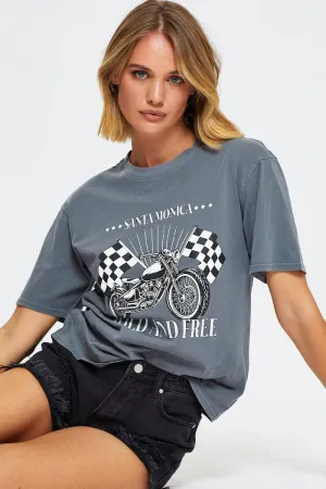 Soft Knit Grey Graphic T-Shirt Short Sleeve