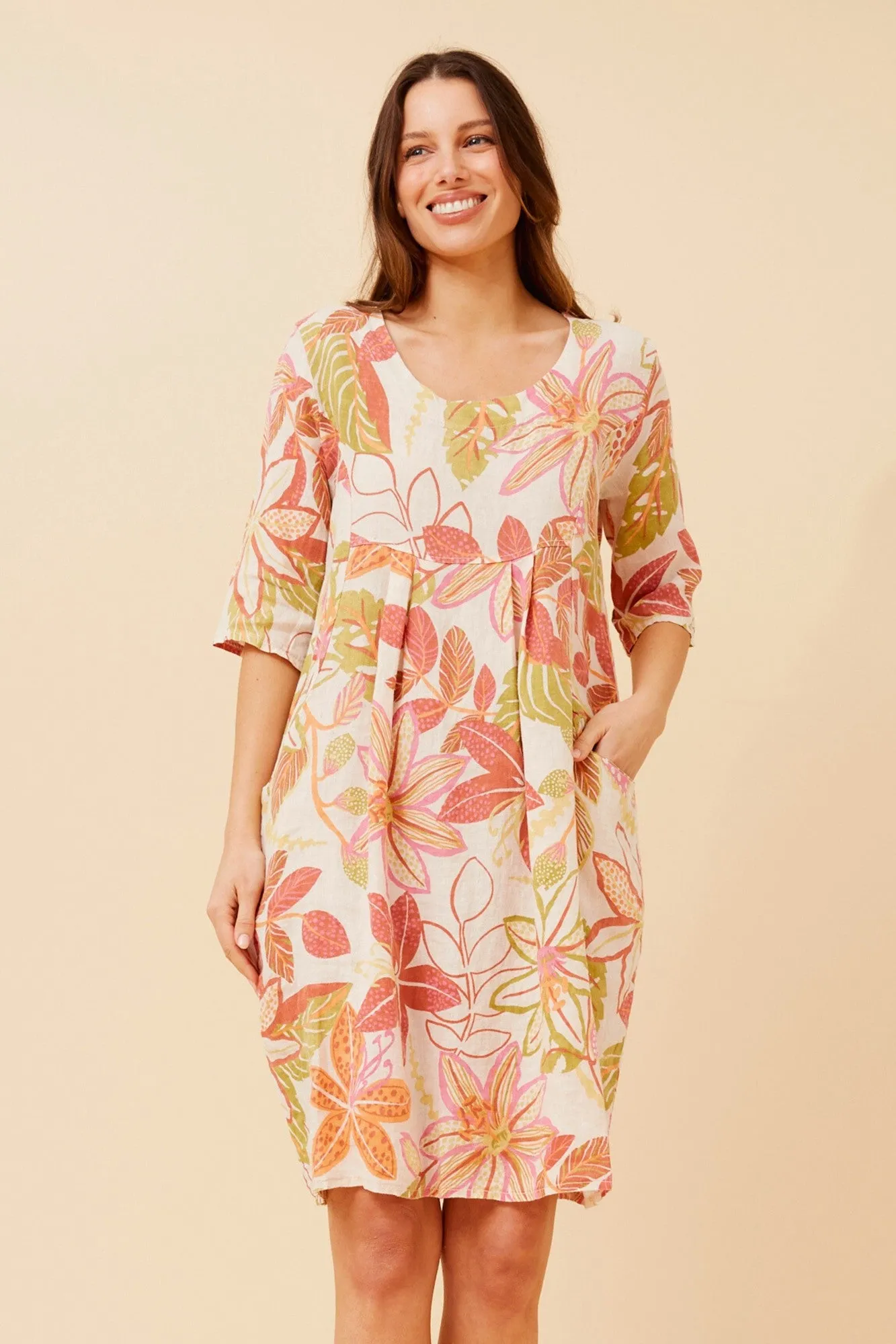 clean design PISA FLORA LINEN DRESS