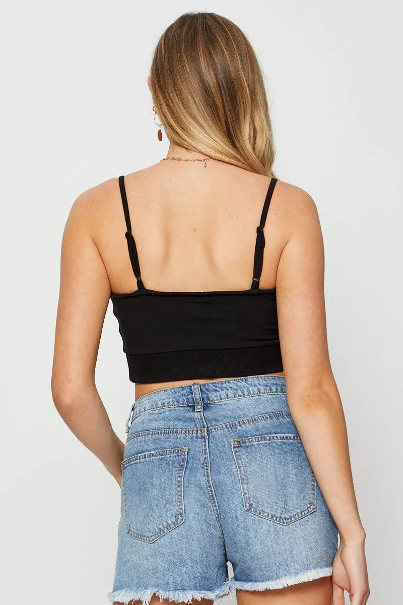Black Singlet Bralette Crop spring fresh SweatWickingLining