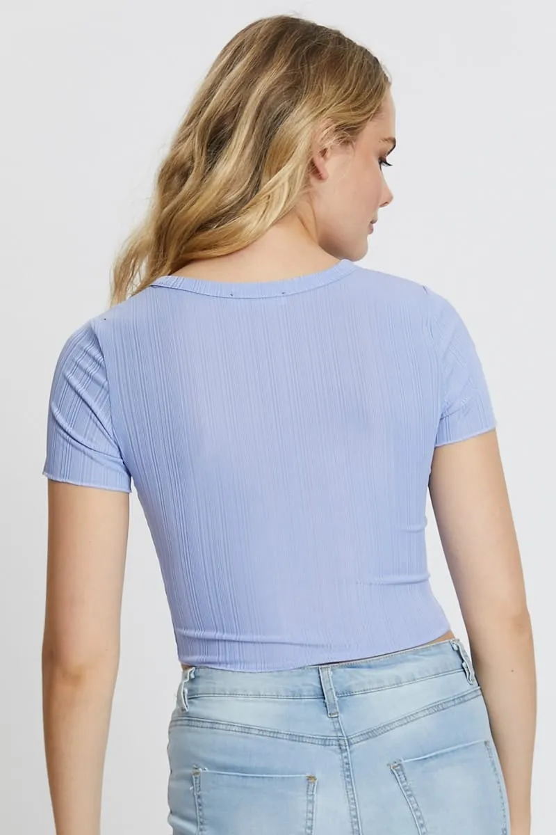 Purple Button Front Crop Tee TemperatureRegulating MultiPanelCut