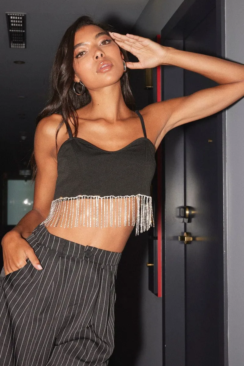 Black Tassels Hem Singlet Top Love Core