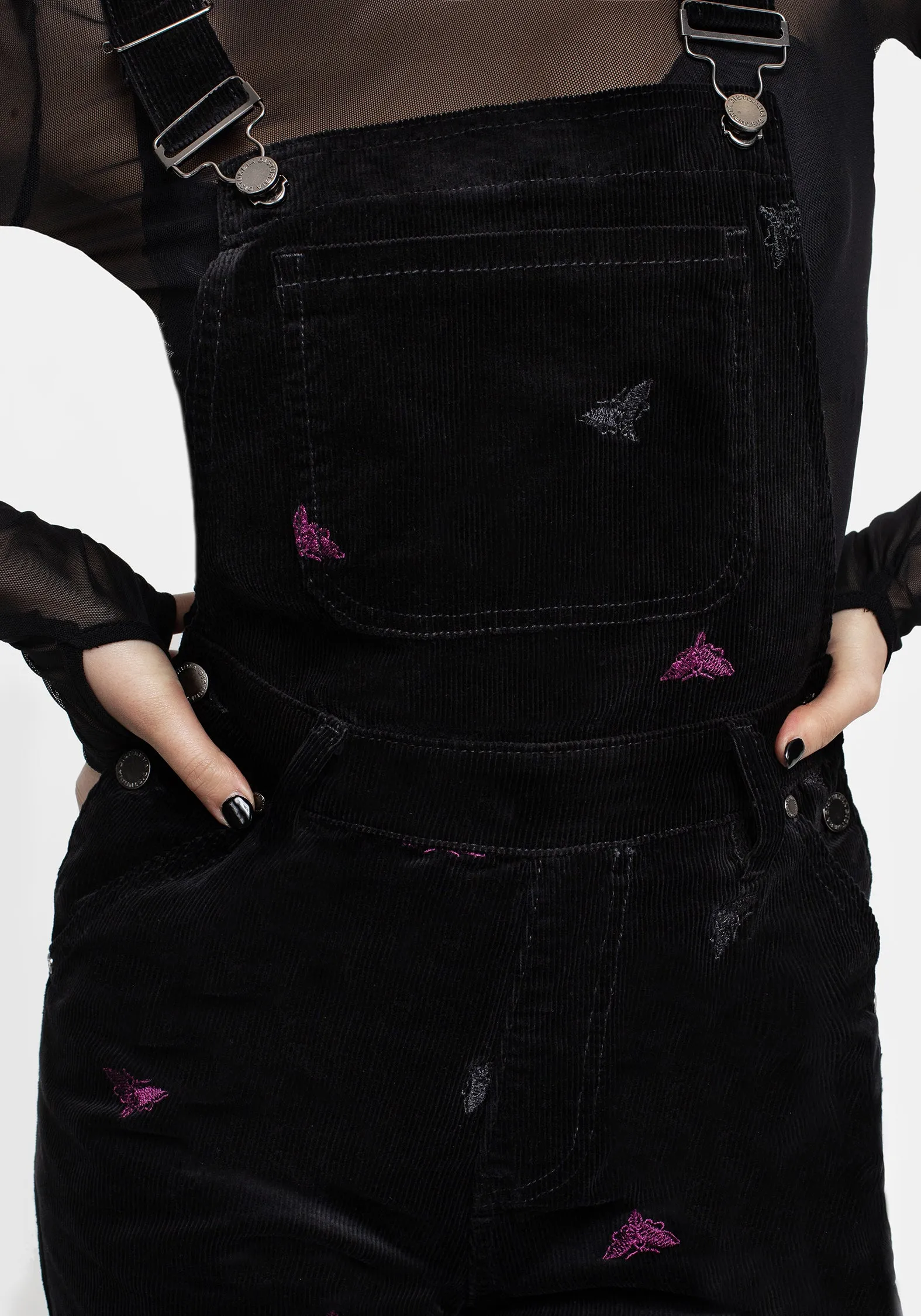 Styx Moth Embroidered Cord Balloon Leg Dungarees Fade Resistant Dye