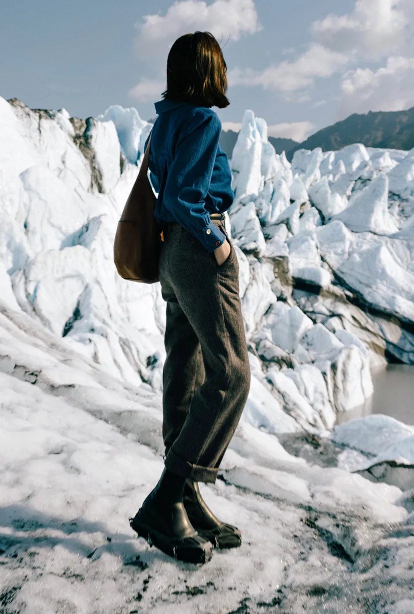 Smooth Edge Binding Wide Glow Reign Wool Pants - Brownstone