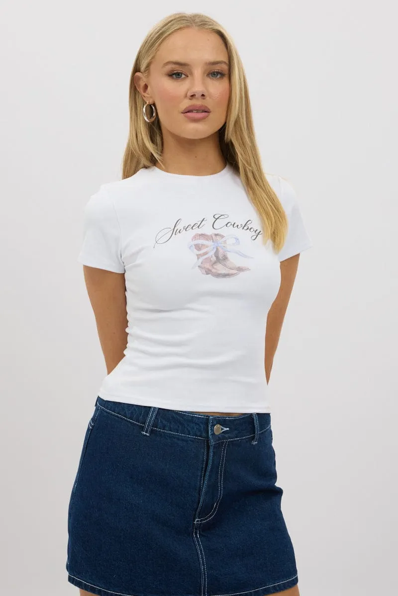 Breathable Material White Graphic Tee Short Sleeve