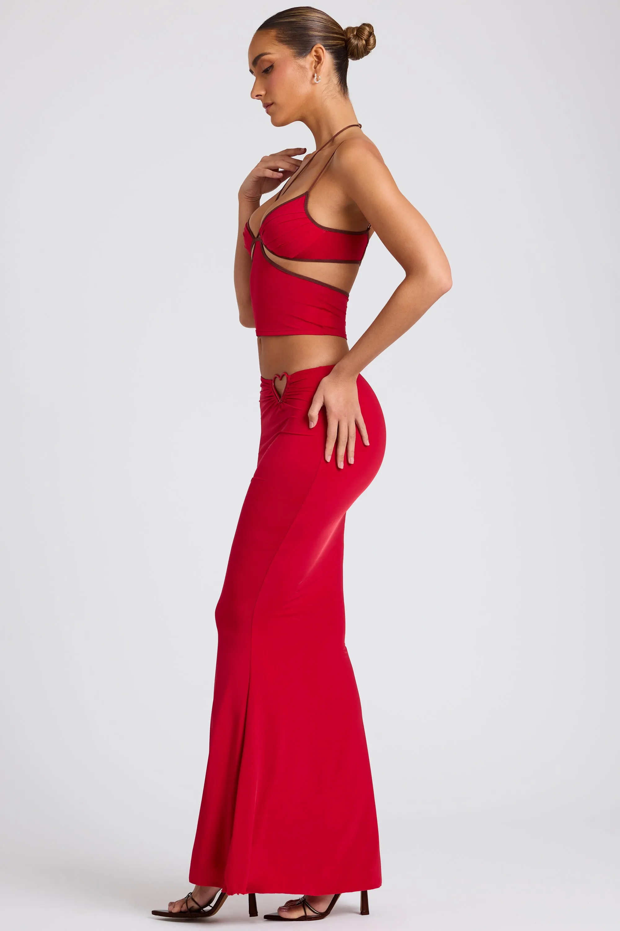Day To Night Mid Rise Maxi Skirt in Fire Red