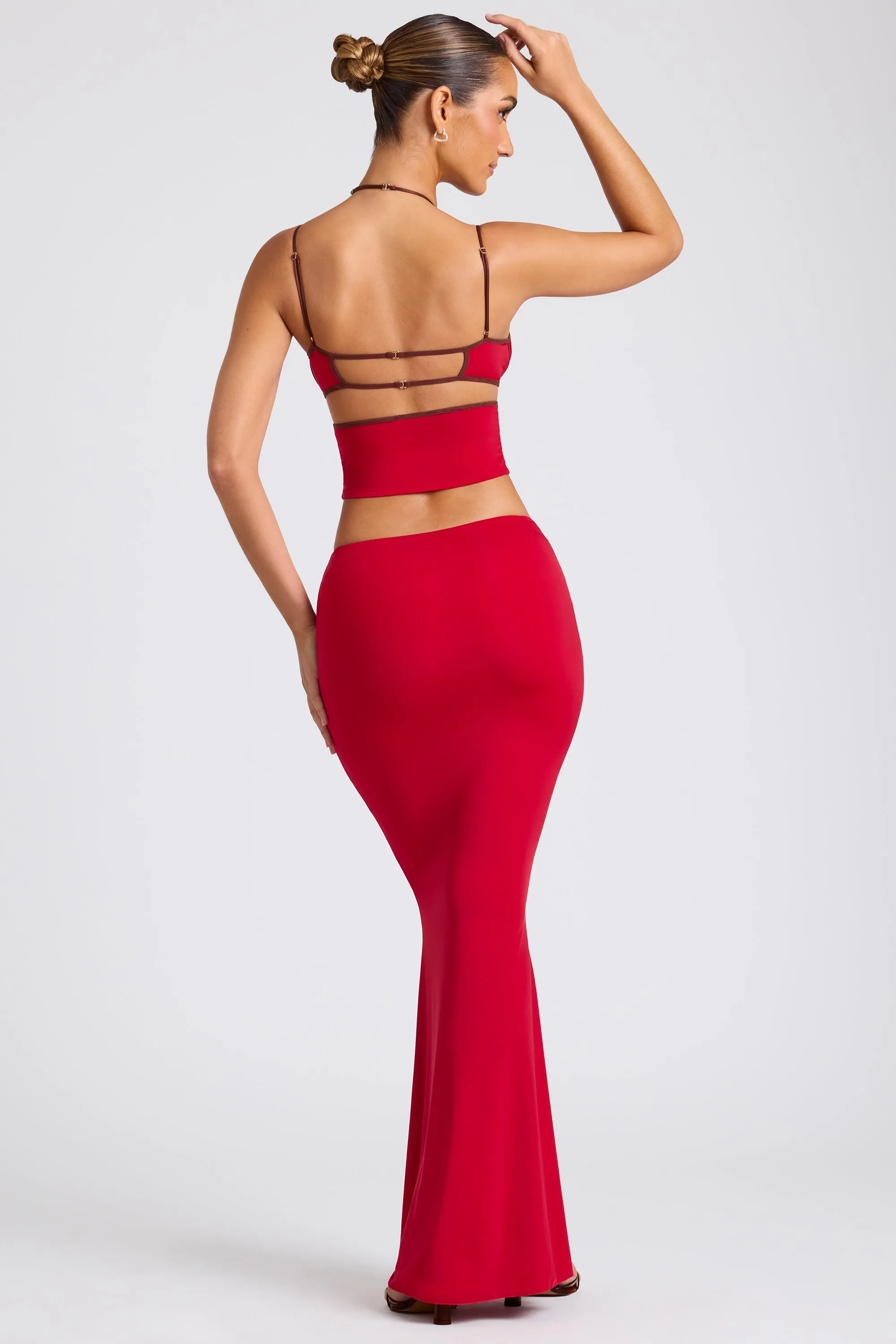 light feel Minimal Vibes Mid Rise Maxi Skirt in Fire Red
