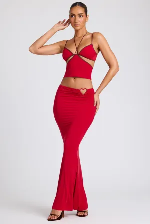 Mid Rise Maxi Skirt in Fire Red Tagless label Figure Flattering
