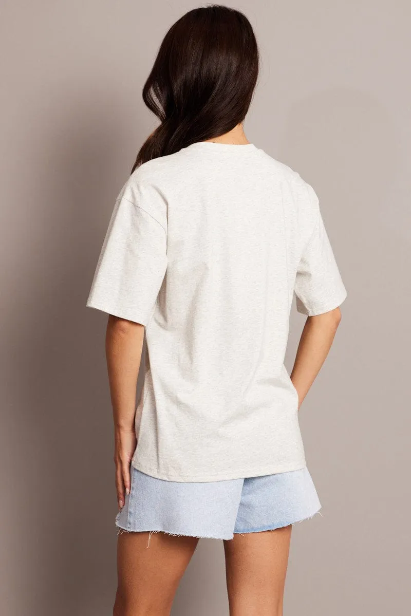 Indoor Event Subtle Embroidery Grey Graphic Tee Short Sleeve