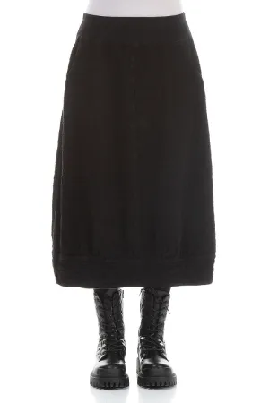 Minimalist fashion Opaque finish Black Textured Linen Midi Skirt