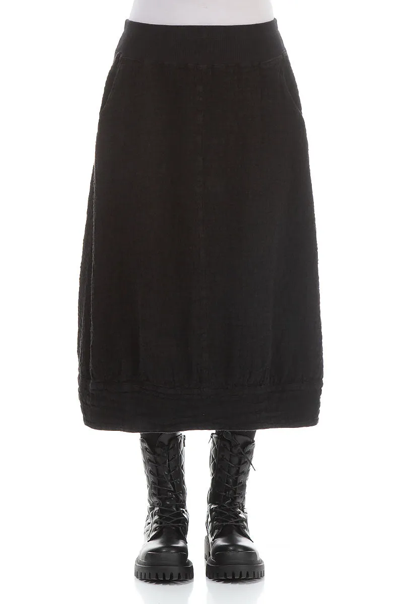 Minimalist fashion Opaque finish Black Textured Linen Midi Skirt