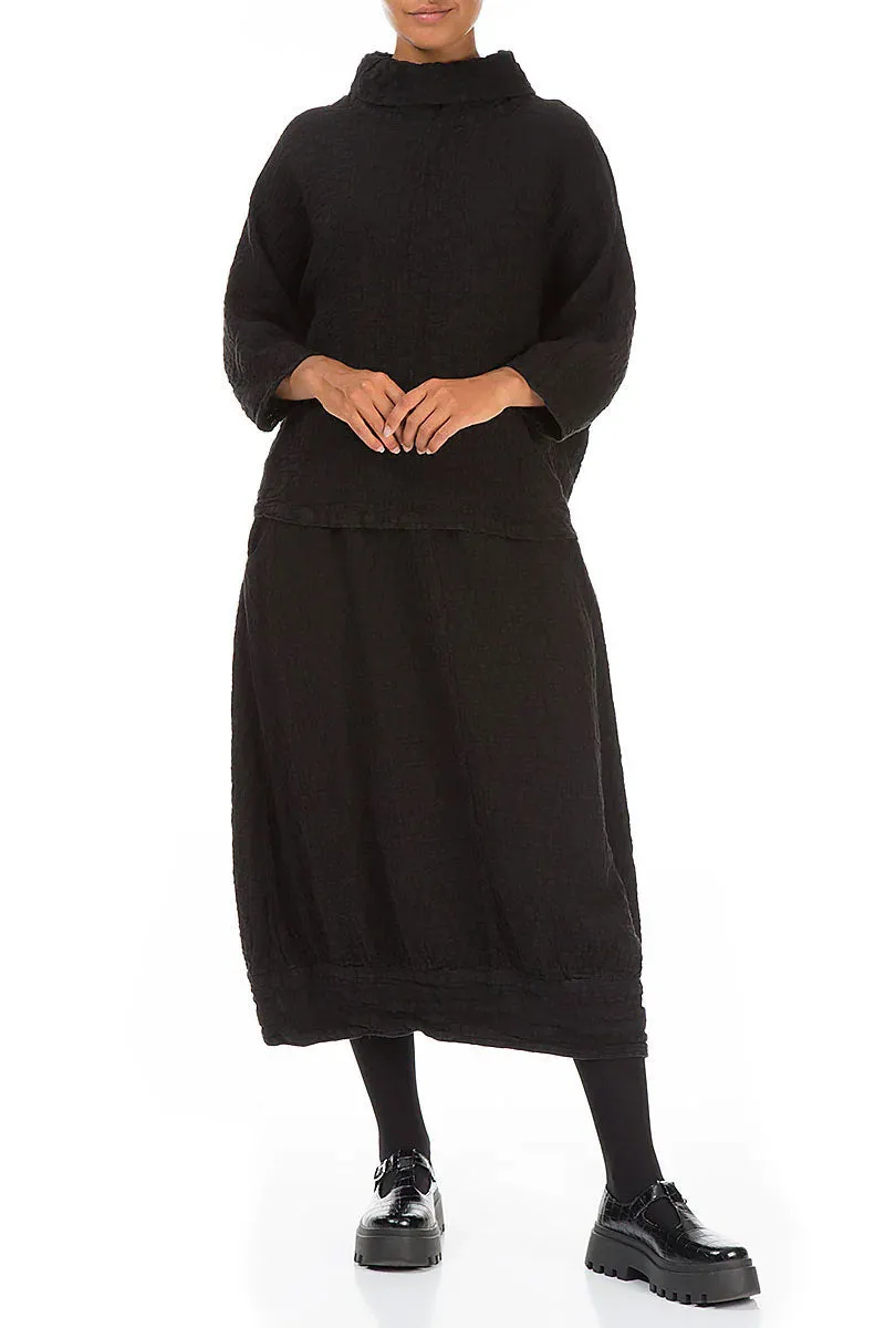 Black Textured Linen Midi Skirt Artistic Influence