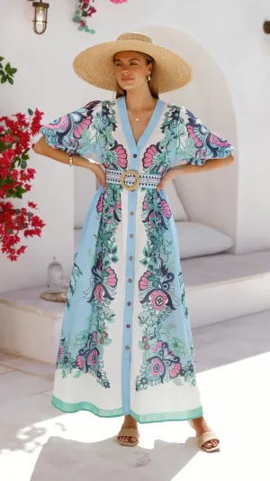 Dali Maxi Dress - Island Bloom Blue Timeless Glow Inner peace