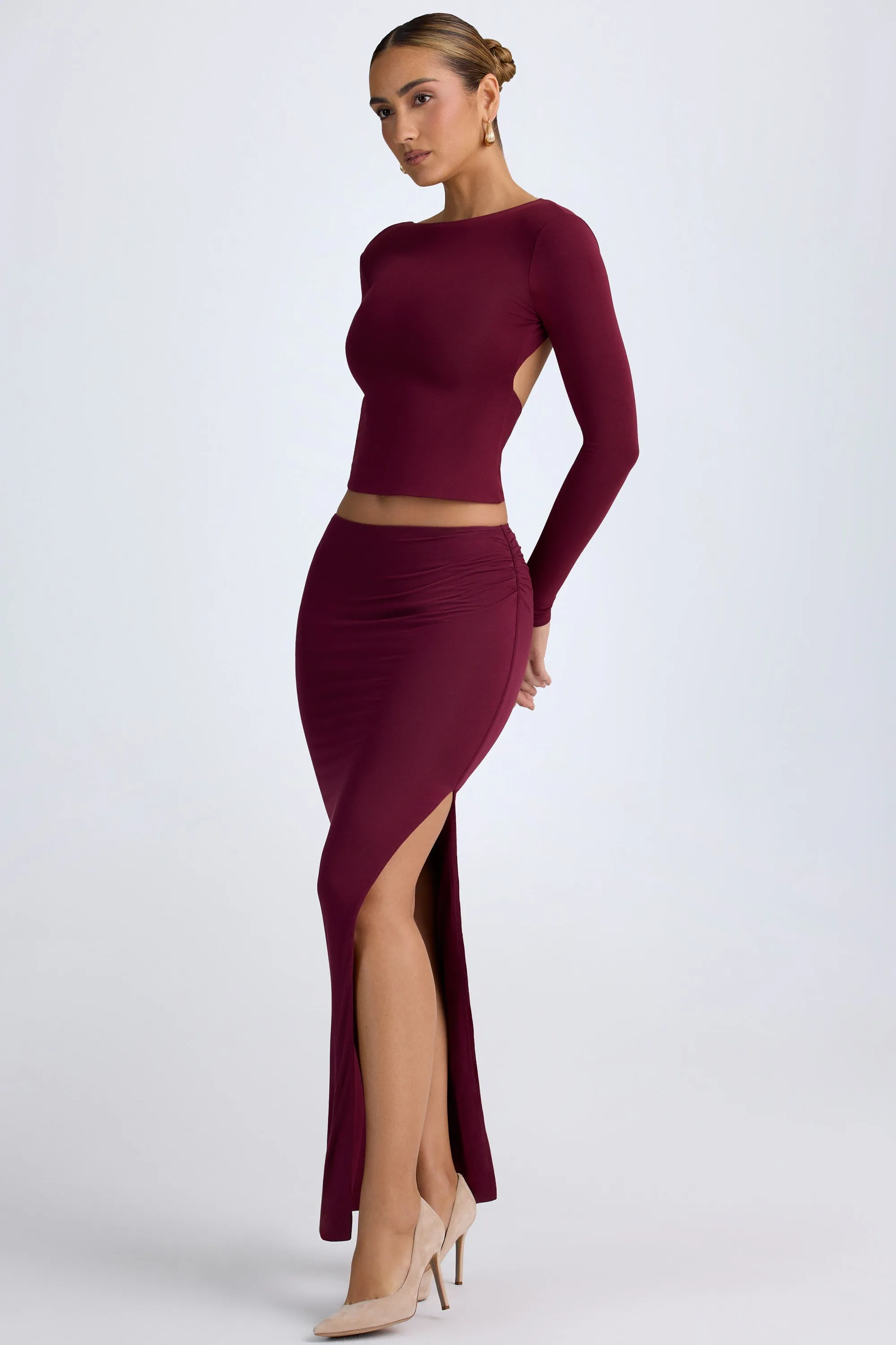Modal Low-Rise Maxi Skirt in Wine Red Sophisticated Mood UV Protection