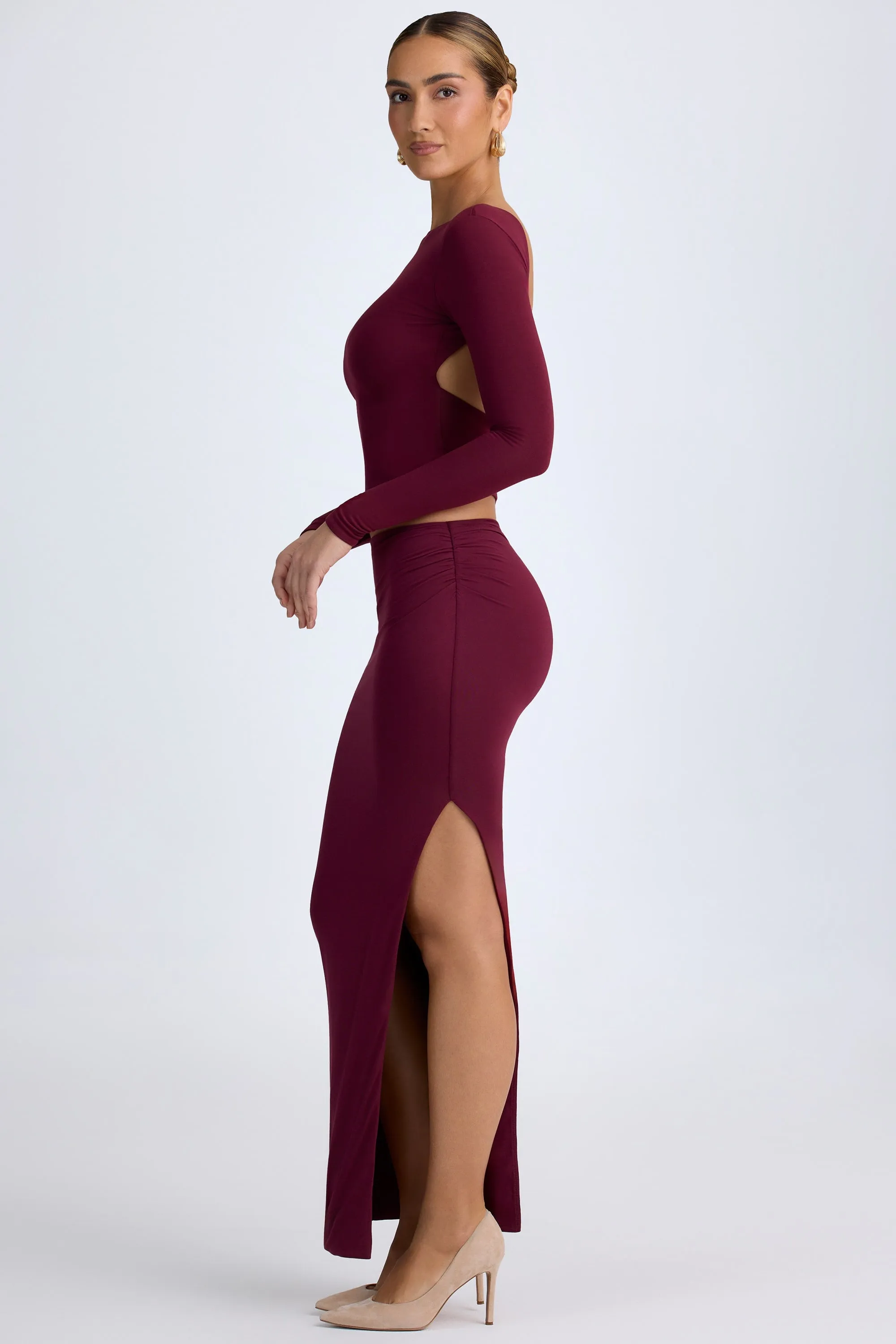 Modal Low-Rise Maxi Skirt in Wine Red Classic Comfort