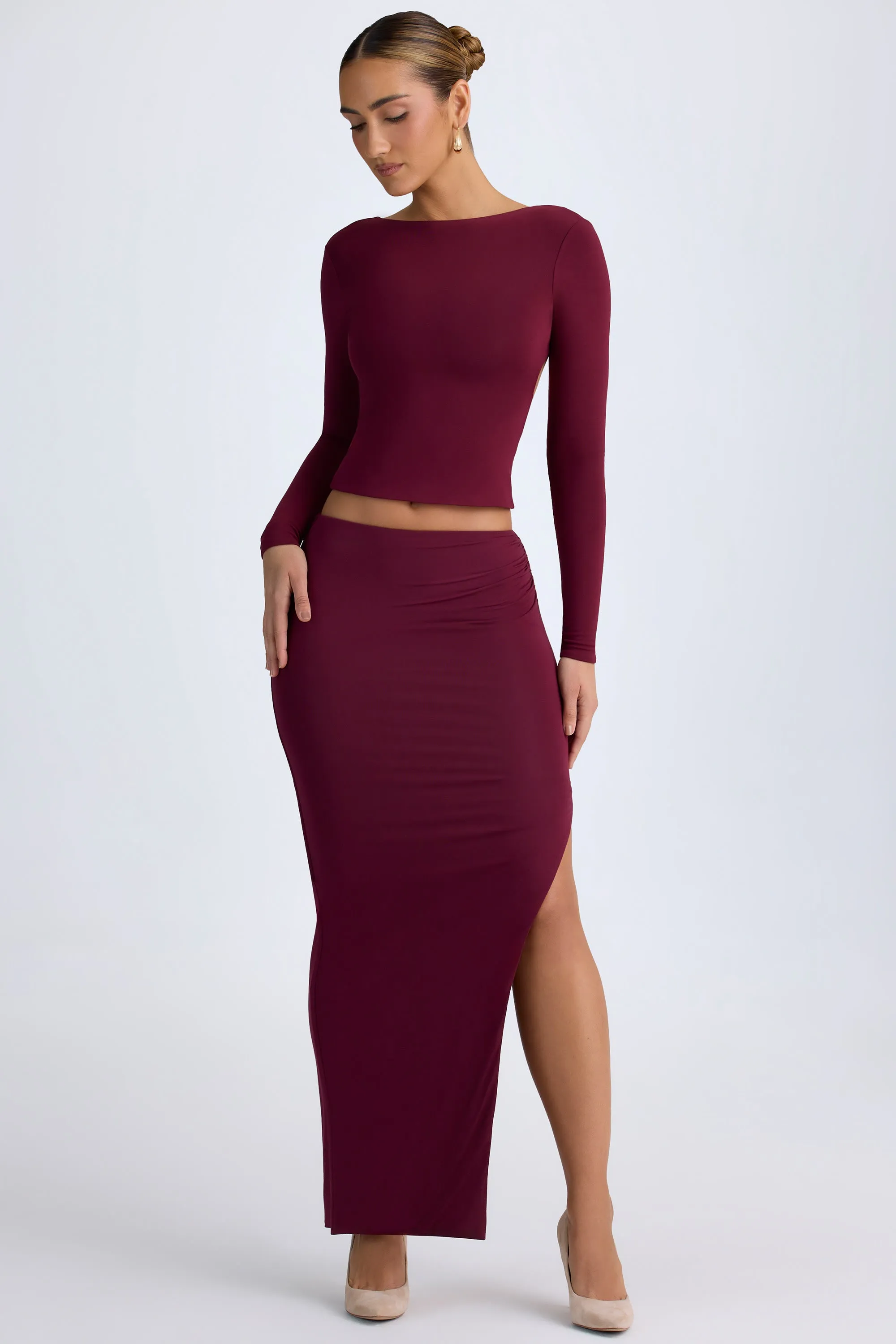 Modal Low-Rise Maxi Skirt in Wine Red Mood Outfit Visual Outfit