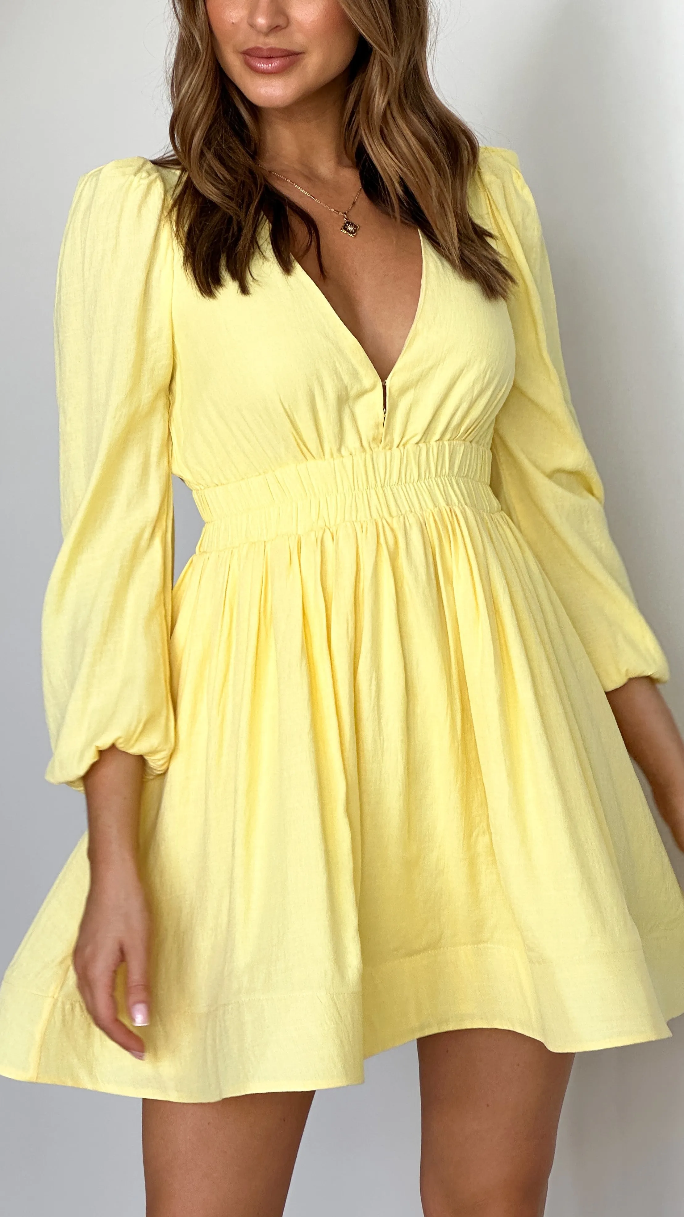 Charlotte Mini Dress - Yellow Bohemian Design Recycled Polyester Material