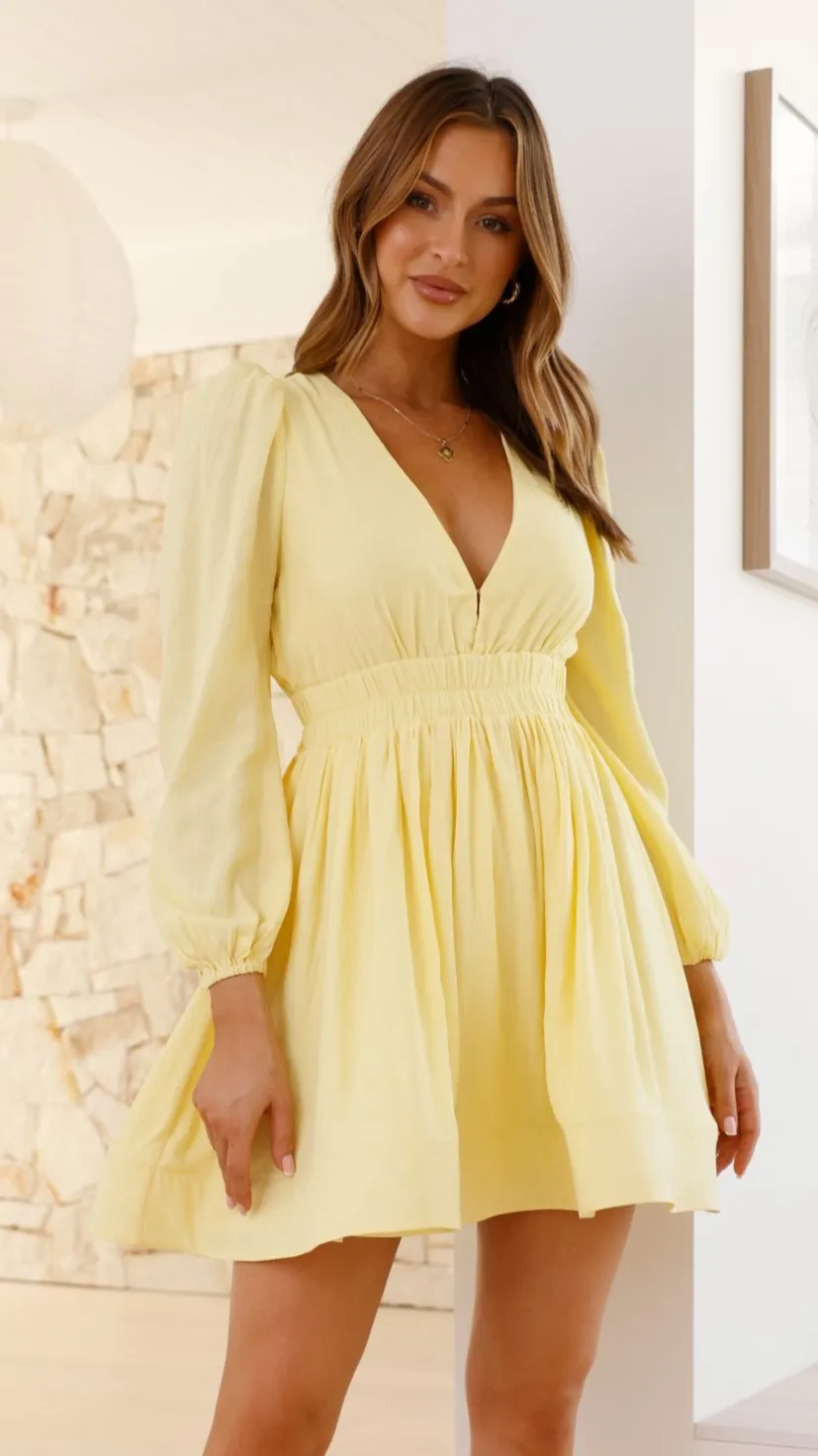 Charlotte Mini Dress - Yellow Stretchable Fit
