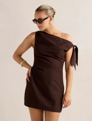 Modern Muse Cinzia Tipped Shoulder Linen Mini Dress