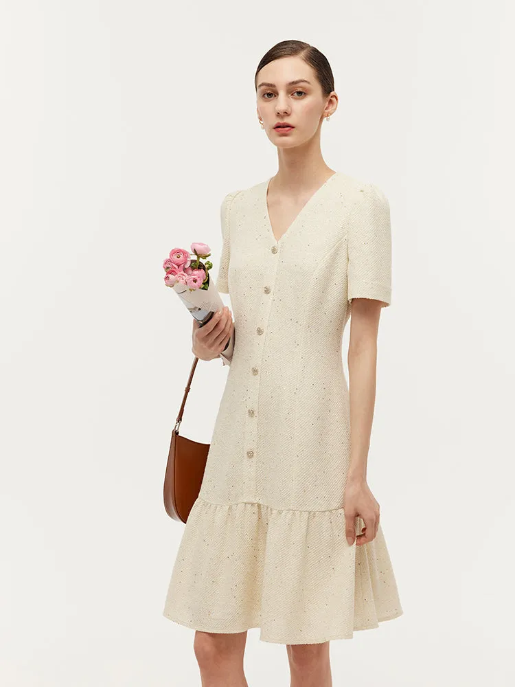 Tweed Sequins V-Neck Ruffle Hem Women Mini Dress Day-to-evening versatile mini Charming Look