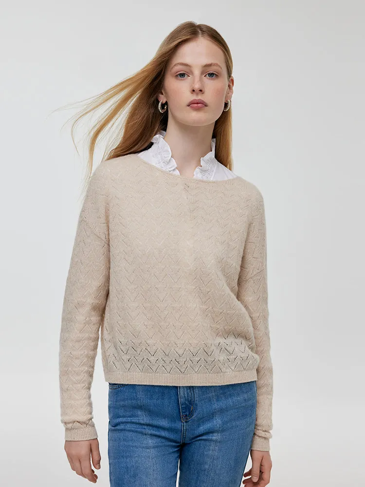 Beige Cashmere Sequins Women Sweater Breathable knit