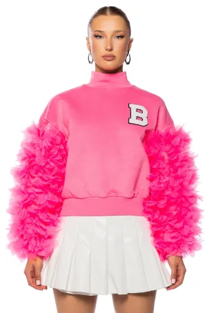 Relaxed Street anti wrinkling UPPER EAST SIDE PINK RUFFLE SLEEVE SWEATSHIRT