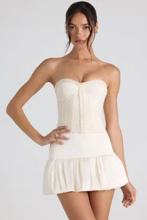 Bubble Hem Mid-Rise Micro Mini Skirt in Ivory Fashion Tones