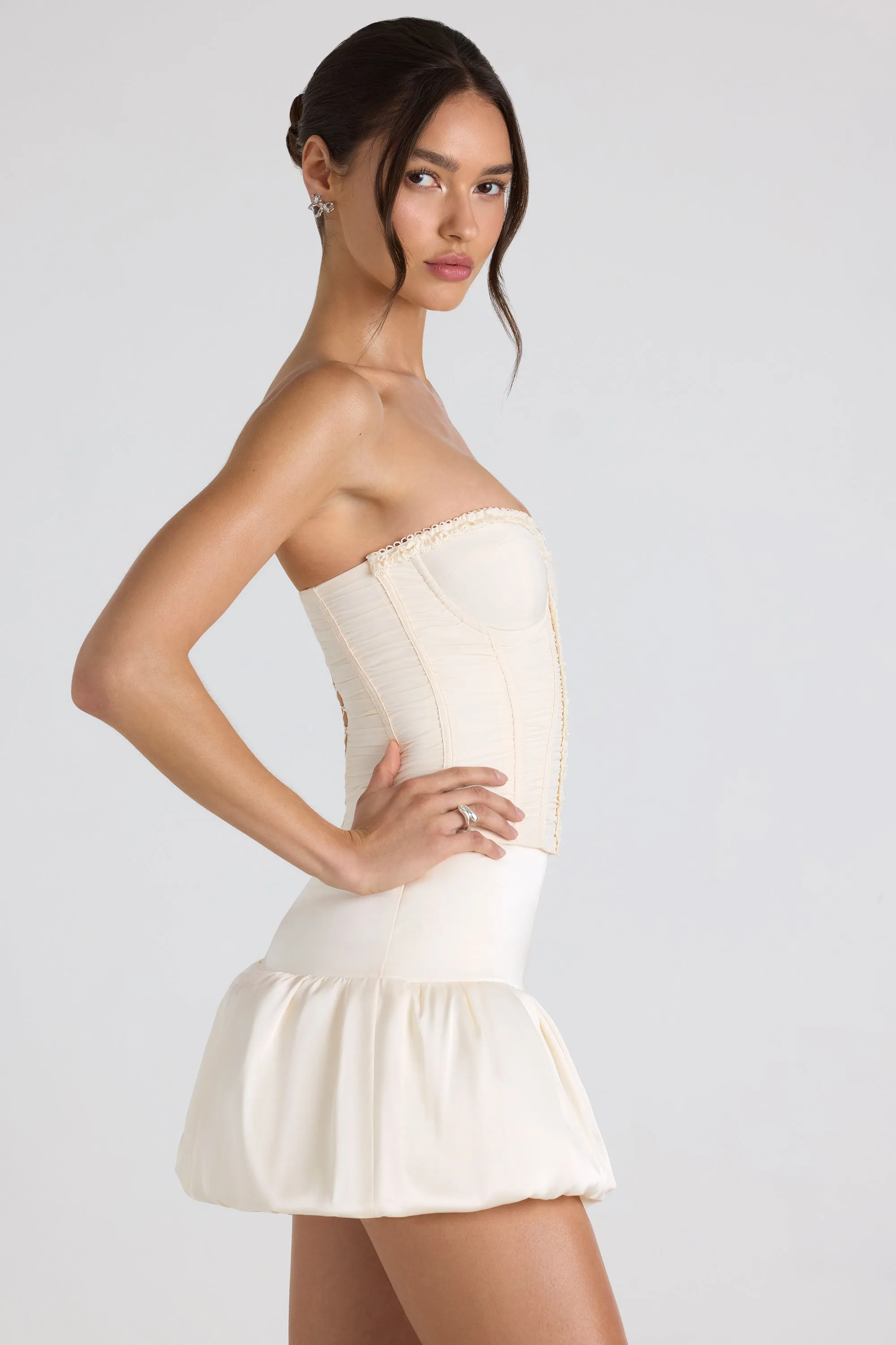 Bubble Hem Mid-Rise Micro Mini Skirt in Ivory investment piece Effortless Wear