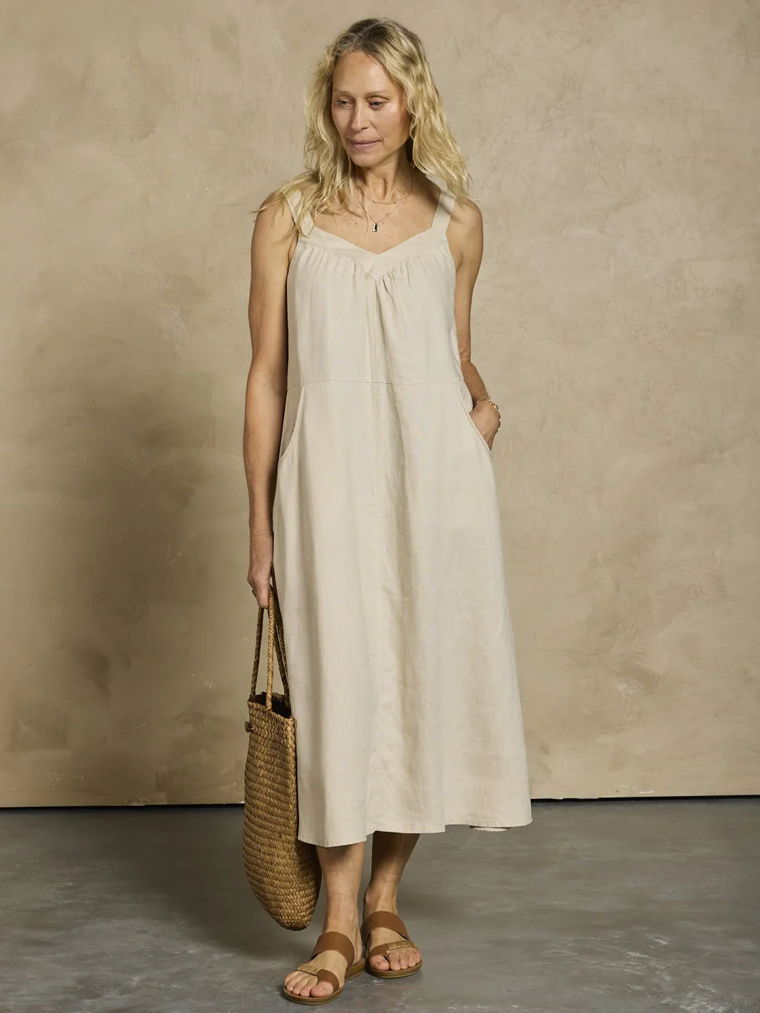 Stylish Comfort Angelina Linen Dress Stone