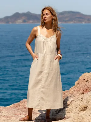 Angelina Linen Dress Stone Dew Drop