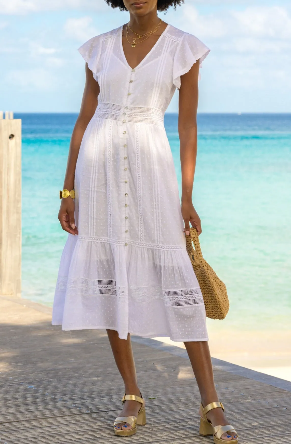 Elegant fit-and-flare dress Nyla Beach Midi Dress | White