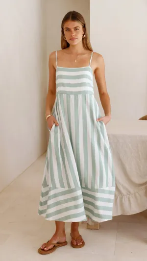 Baylee Midi Dress - Sage Stripe Ocean Breeze