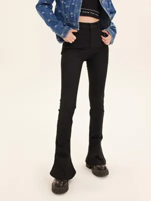 Black Flared Sheath Women Jeans Versatile Cut