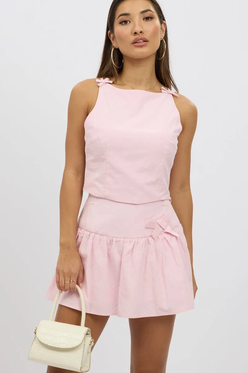 Smart Look Pink Mini Skort High Rise Lined Bow Detail