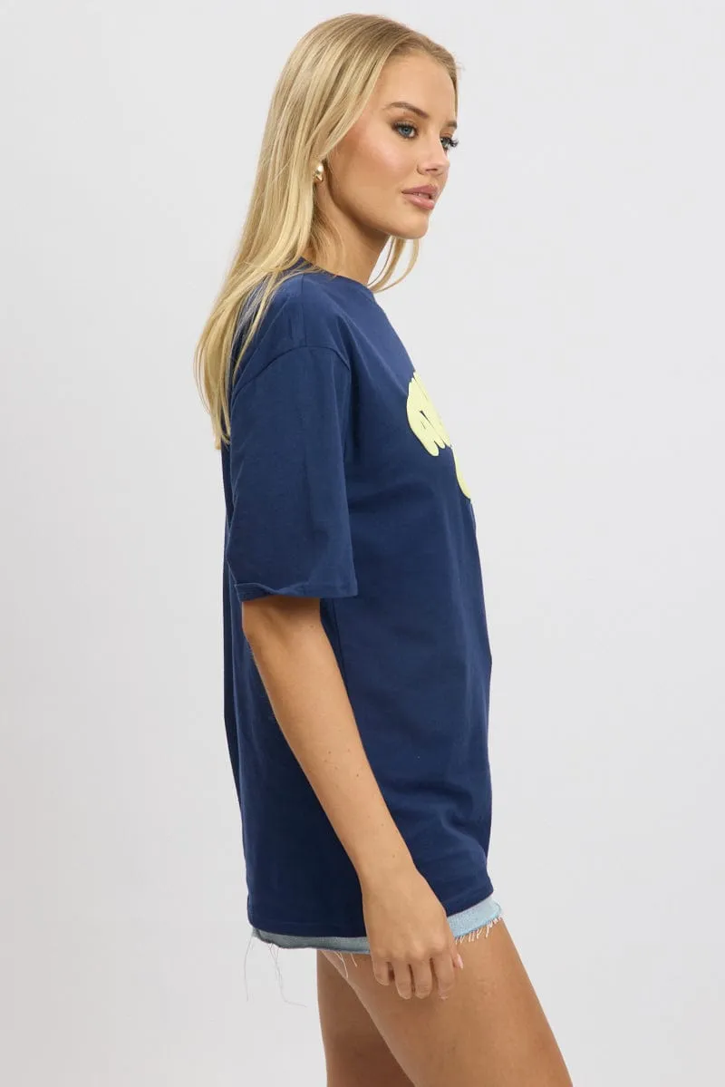 NonRestrictive Cut Blue Graphic Tee Short Sleeve