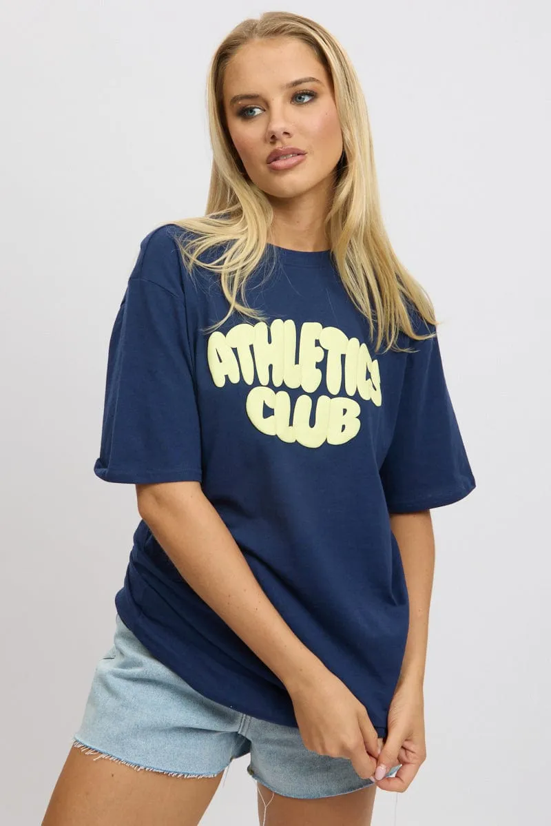 Blue Graphic Tee Short Sleeve Quick Dry Technology